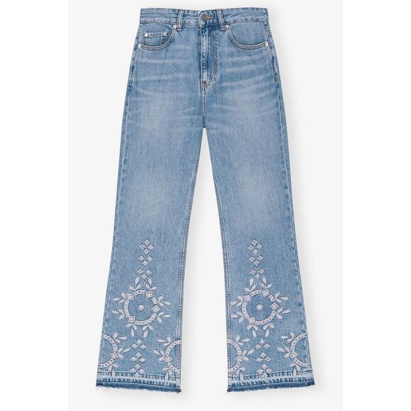 Ganni Broderie Anglaise Betzy Jeans in Light Blue Stone 28 - Picture 5 of 6